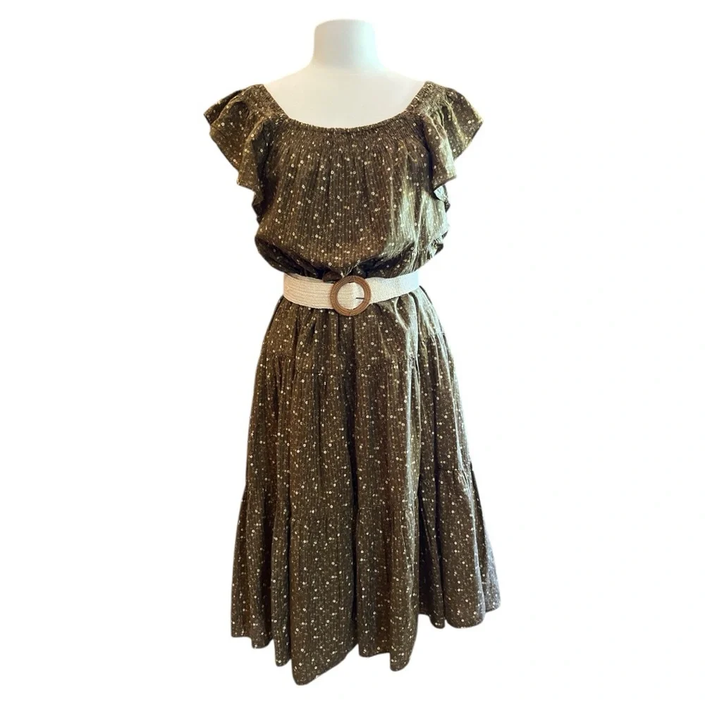 Madewell Ruffle-Sleeve Tiered Midi Dress in Daisy Stitch Size L - Belt included - Picture 11 of 14